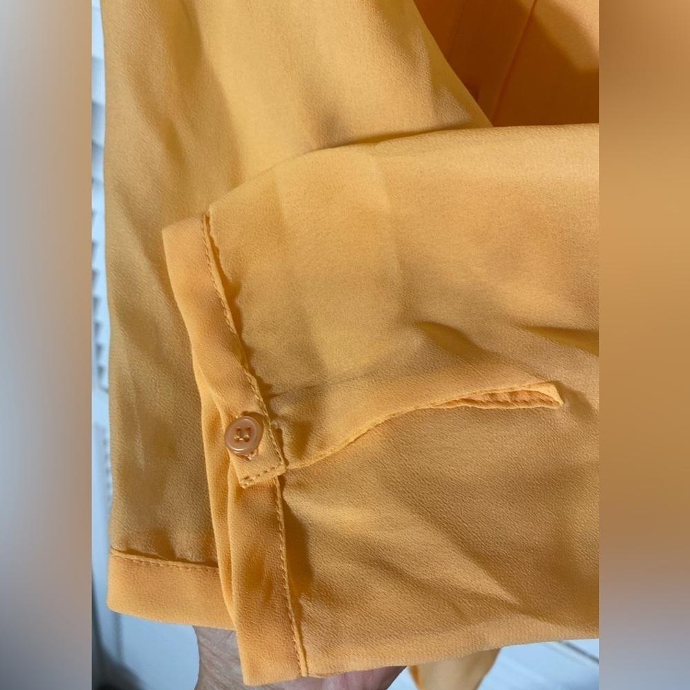 Passports New York & Company Orange Semi-sheer Button Up Top, Sz S, 3/4 Sleeves - Picture 6 of 6